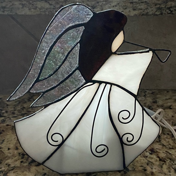 Stained Glass Angel Vintage Holiday Christmas Heavenly Creations White Purple - Picture 1 of 16